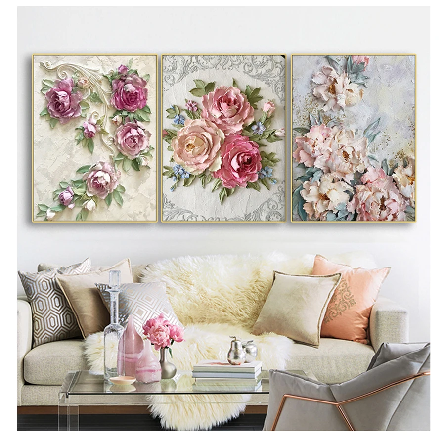 

Peony Pink Rose 3 Pcs 5D diy Diamond Painting Full Square Round Diamond Embroidery Mosaic Picture Of Rhinestones Wall Art,N1309