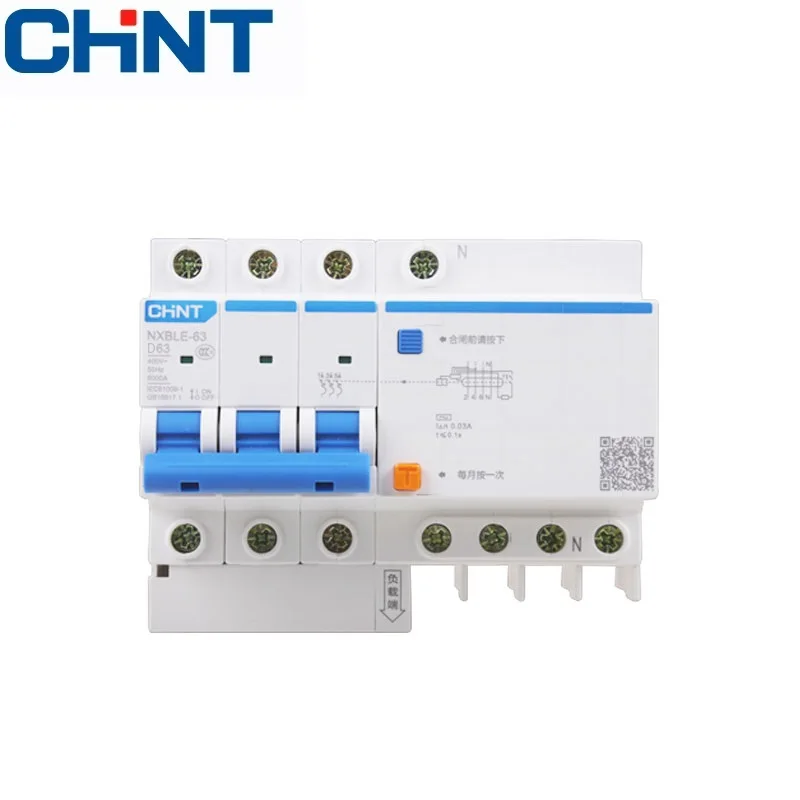 

CHNT NXBLE-63 Residual current operated circuit breaker RCBO 6KA type D 3P+N 30mA 50HZ 6A 10A 16A 20A 25A 32A 40A 50A 63A