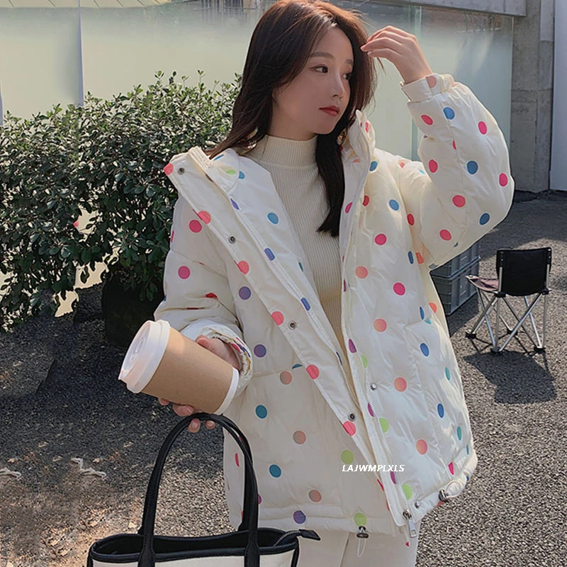 2020 зимнее милое пальто с капюшоном в цветной горошек для девочек женские парки