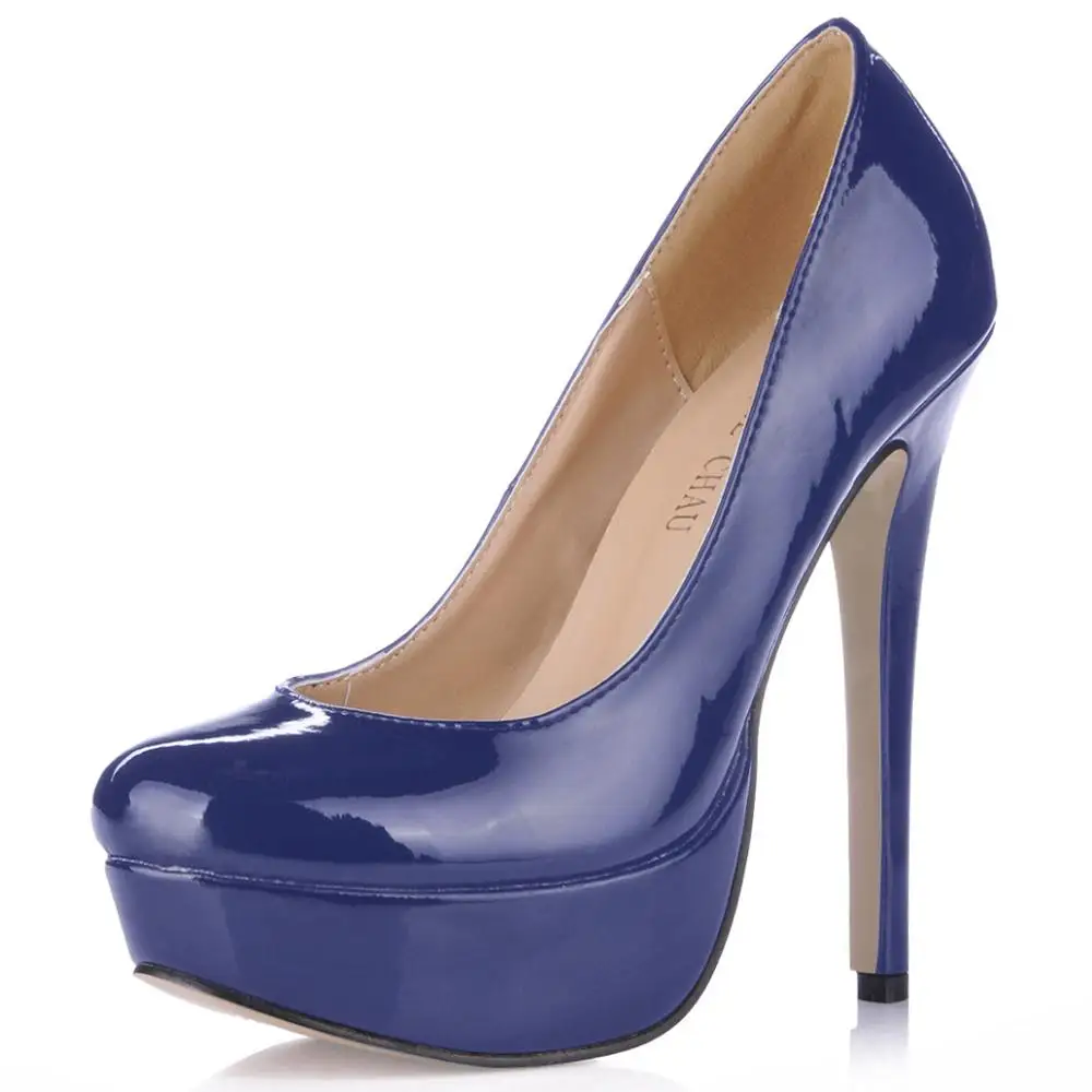 Лакированные вечерние круглый носок на платформе женские туфли-лодочки