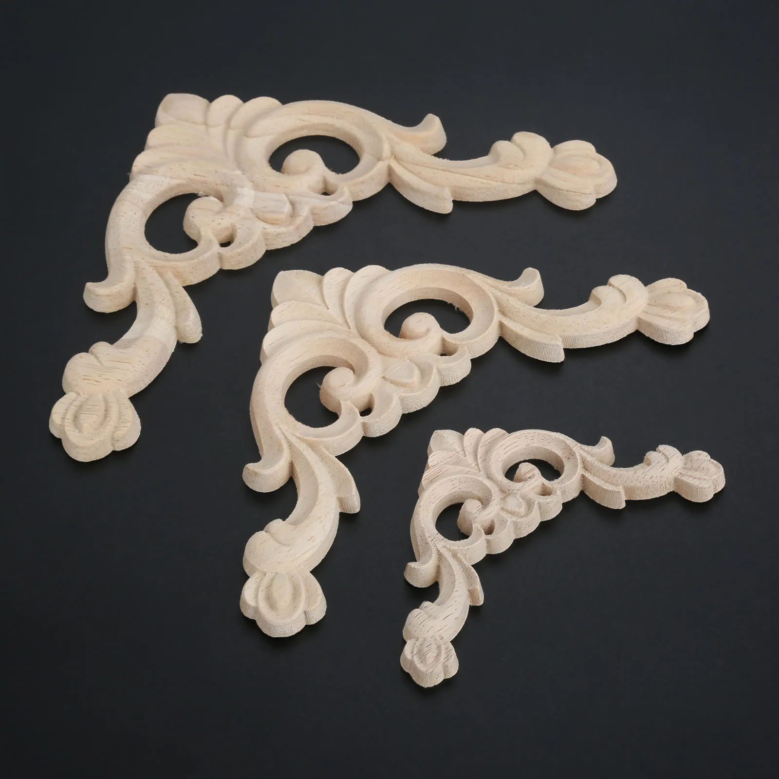 

1pc Woodcarving Corner Decal Unpainted Wood Carved Decal Corner Onlay Applique Frame Home Furniture Door Decor Crafts 8/12/14cm