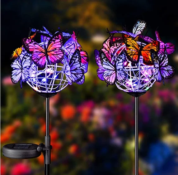 

Outdoor Solar Garden Lights Solar Powered Garden Stake Lights with 18 Butterflies and Copper String Lights Multicolor