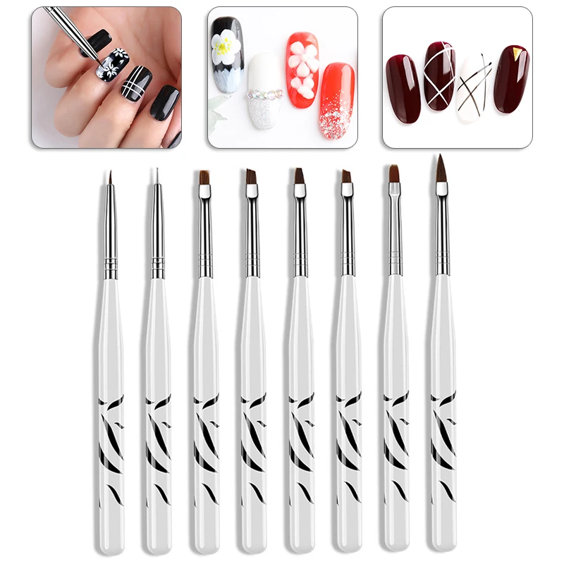 8 шт Зебра шаблон ручка с кистью для нанесения УФ геля дизайн ногтей кисточкой