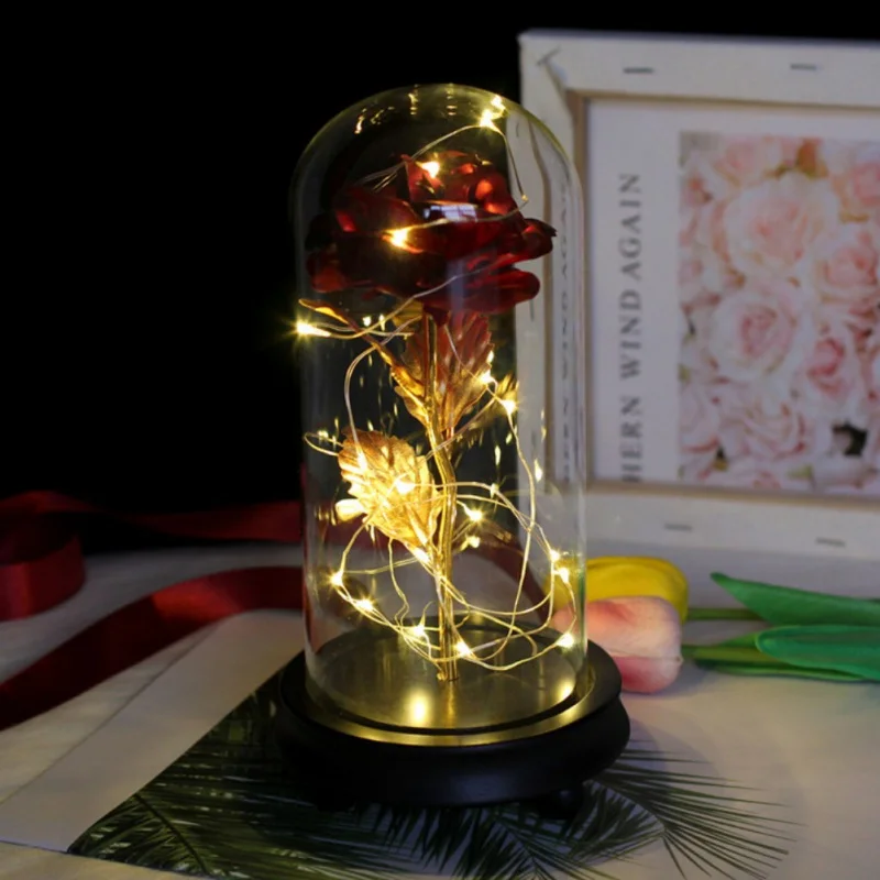 Eternal Flower Immortal Flora With LED Light String In Glass Dome On Wooden Base The Best Valentine's Day Gift For Women Girl | Дом и сад