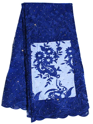 Royal blue Лидер продаж французская кружевная ткань высокого качества шнур кружева нигерийская кружевная ткань с камнями для женщин вечерние платья африканский тюль кружево - Цвет: Royal blue