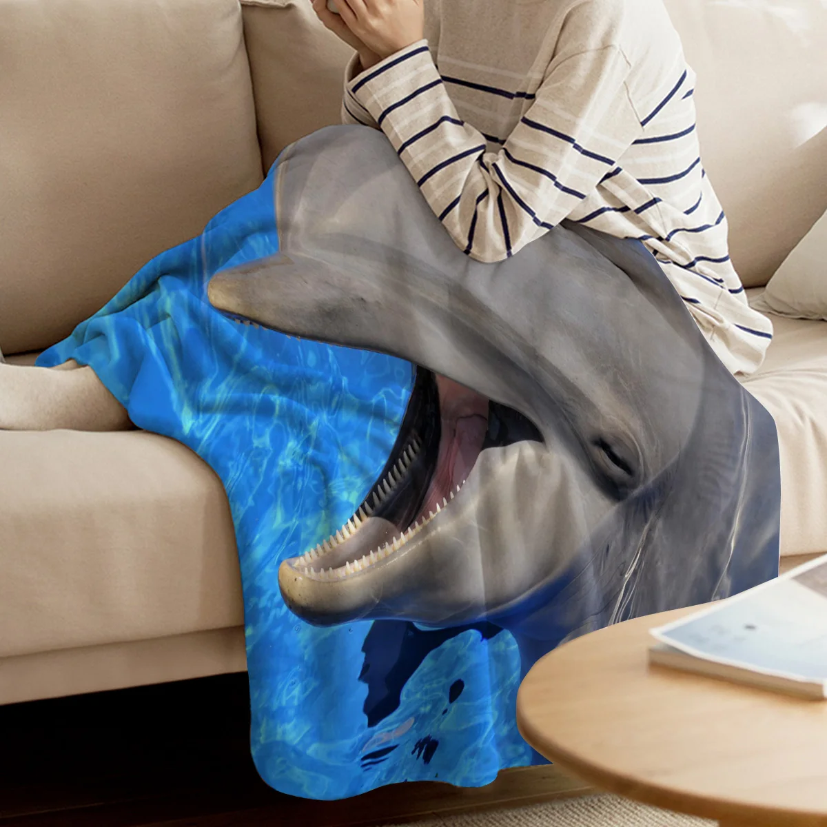 Голубое море животное голова дельфина весна и осень мягкое фланелевое одеяло для