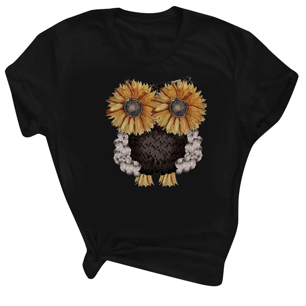 2020 Сова эстетическое с принтом в виде подсолнухов Футболка женская Повседневная