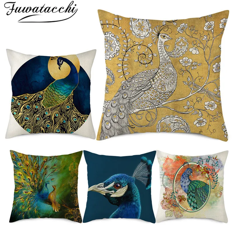 

Чехлы для подушек Fuwatacchi, с изображением павлина, животные, для дома, дивана, кресла, декоративные наволочки