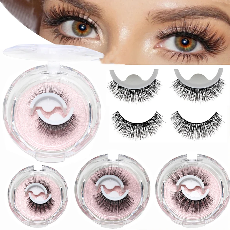 1pair Self-adhesive False Eyelashes Glue Free Eyelash 3d Strip Reusable Lashes Extension 3 Seconds To Wear Faux Mink Eyelash