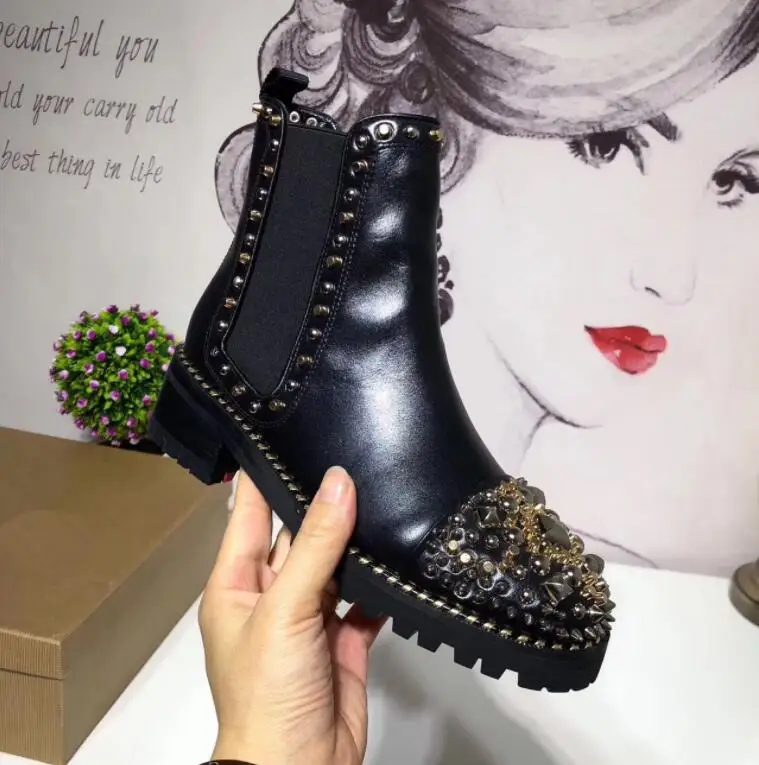 2019 Модные женские ботинки с красной подошвой дизайнерская обувь для девушек шипы