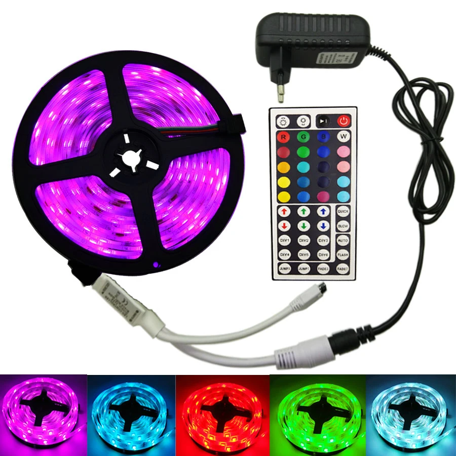 Светодиодный светильник RGB SMD 5050 2835 Светодиодный ленточный 5 м водонепроницаемый светодиодный гибкий диодный светильник ing ленточный контроллер DC 12 В комплект адаптеров