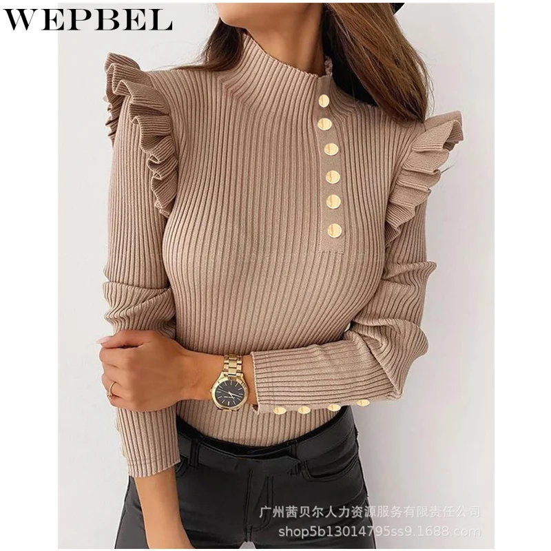 

WEPBEL Women's Elegant Knitted Pullover Sweater Top Ladies Autumn Winter Long Sleeve Turtleneck Slim Fit T-shirt Knitwear