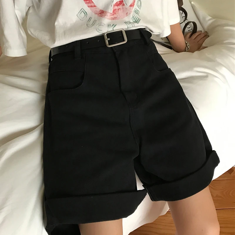 Женские свободные джинсовые шорты с широкими штанинами повседневные однотонные