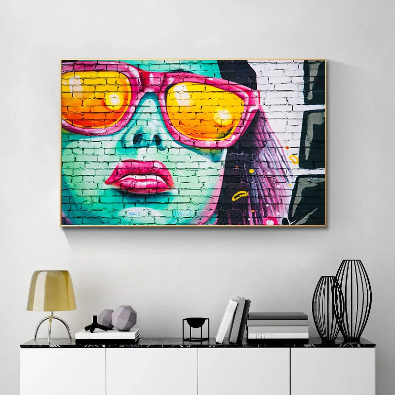 Women's Portrait on The Wall Graffiti Canvas Painting Posters and Prints Cuadros Street Art Pictures for Living Room Decor | Дом и сад