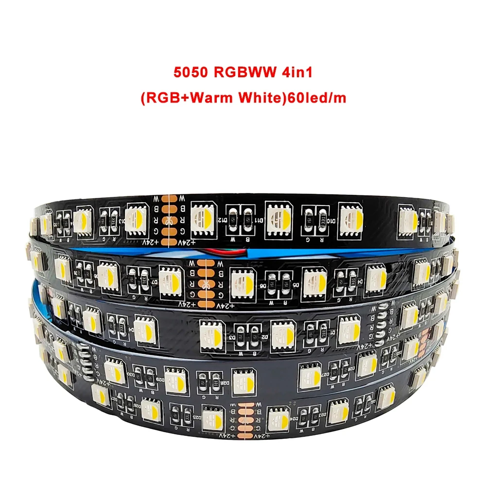 

5050 2835 Led Strip 5 CoIors In1 Chip RGB+CCT 12mm PCB CW+RGB+WW 4In1 RGBW/RGBWW FIexibIe Tape Iight 12/24V 60/90Ieds/m