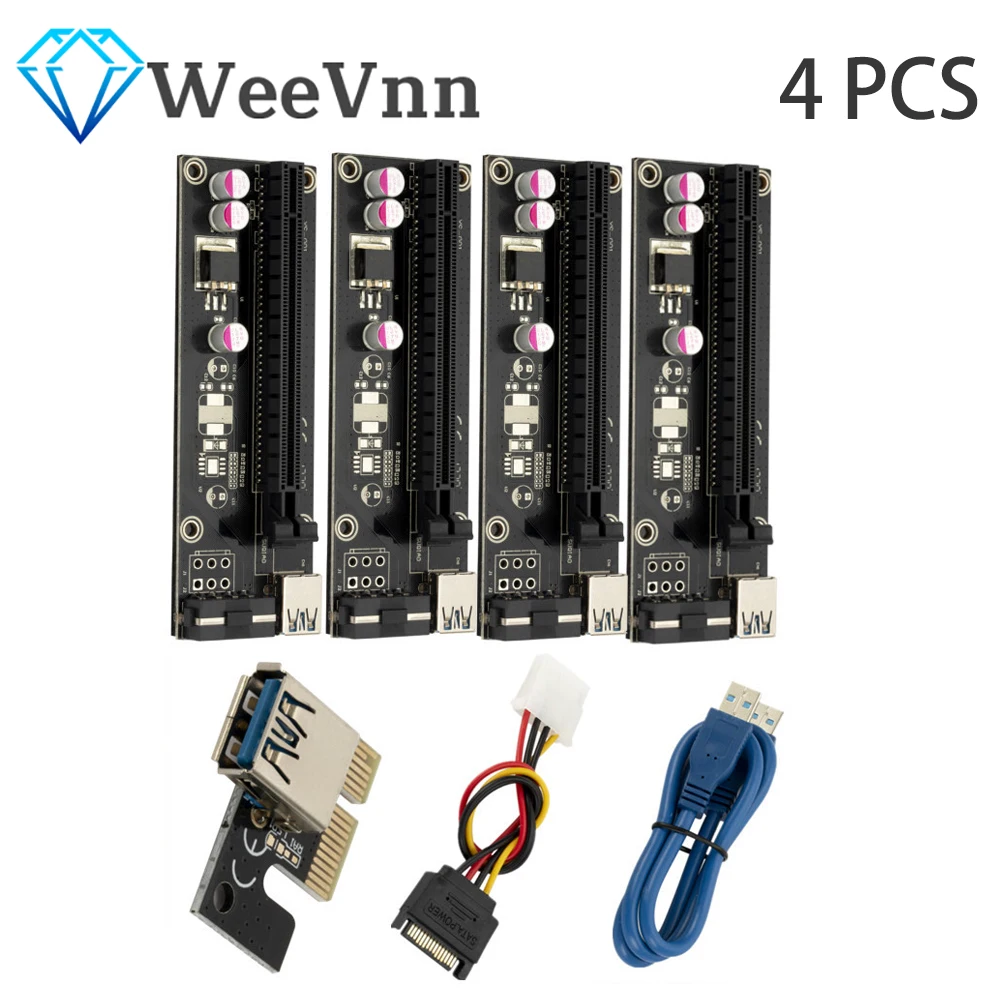 4 шт. Райзер Ver006 Pci Express с 1x на 16x Sata 4pin Ide Molex 60 см | Компьютеры и офис