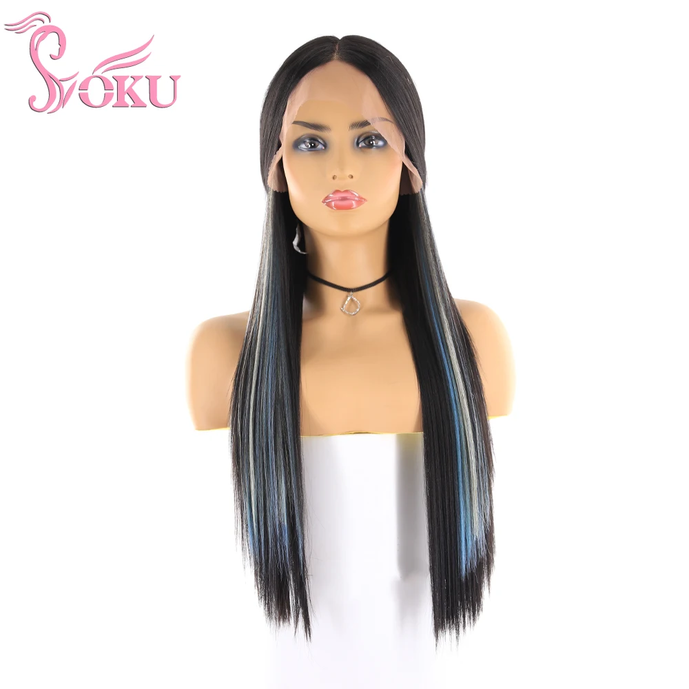 Парик SOKU из синтетического кружева спереди с синими краями многослойные модные