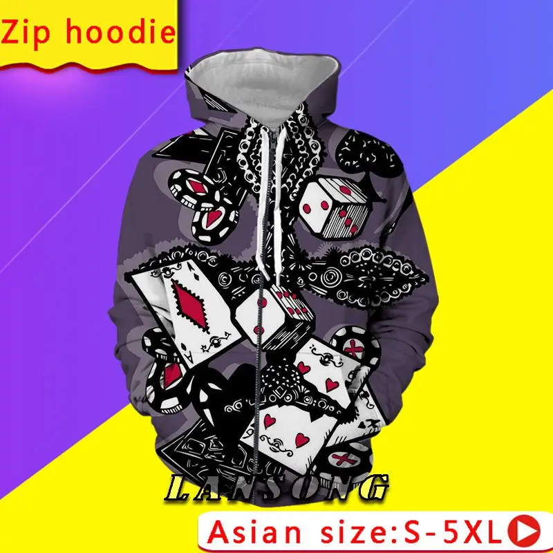 

LIASOSO Poker 3D Printed Hoodies Men Harajuku Fashion Hooded Sweatshirt Autumn Unisex Zip Hoodie Jacket Hoodies Men S-14