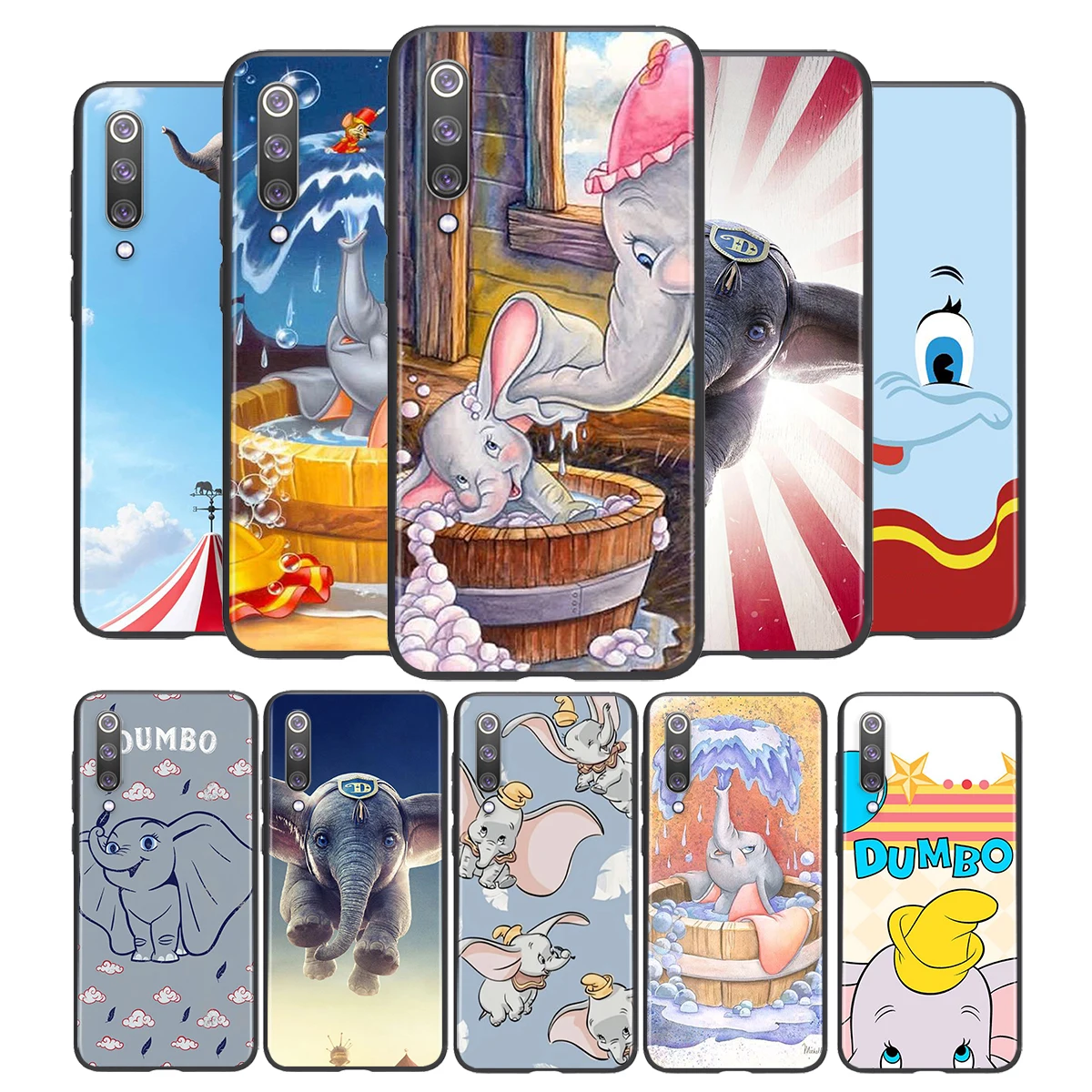 

Circus Dumbo Silicone Soft Cover For Xiaomi Mi 11i 11 10T 10i 9T 9 Note 10 Ultra Lite Pro 5G SE Black Phone Case