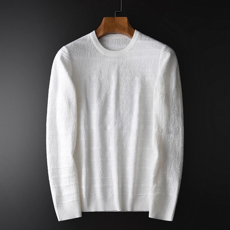 Minglu Mens Sweater Luxury Soft 3d Jacquard Knitting Round Neck Male Autumn And Winter Slim Fit Elasticity Sweaters Man | Мужская одежда