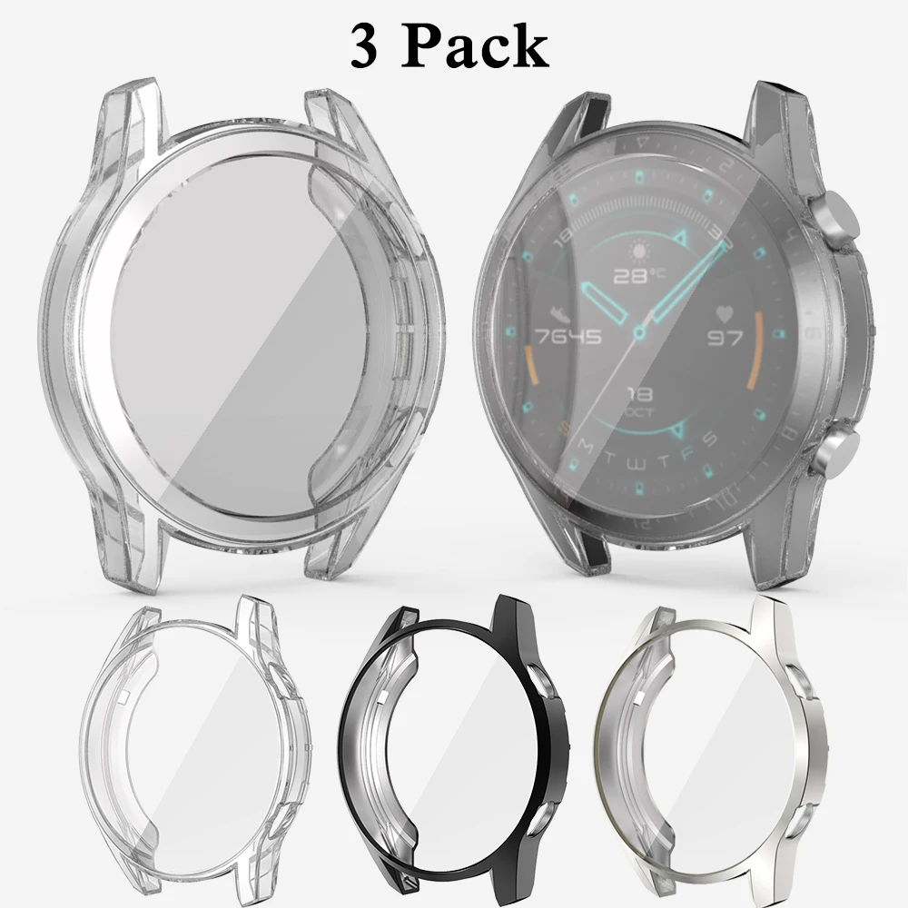 

Гибкий чехол из ТПУ для Huawei Watch GT 2 46 мм, мягкий тонкий устойчивый к царапинам прочный бампер, защитная оболочка, аксессуары, 3 упаковки