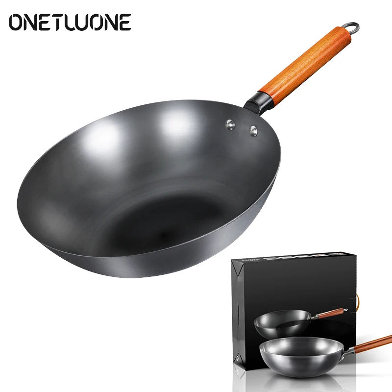 High Quality Chinese Iron Wok Traditional Handmade Iron Wok Non-stick Pan Non-coating Induction and Gas Cooker Cookware