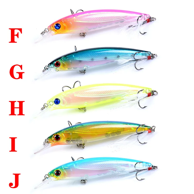 1Pcs Laser Minnow Hard Fishing Lures 90mm 7g Floating Wobbler Crankbait Artificial Plastic Baits With Feather Hooks Isca Pesca