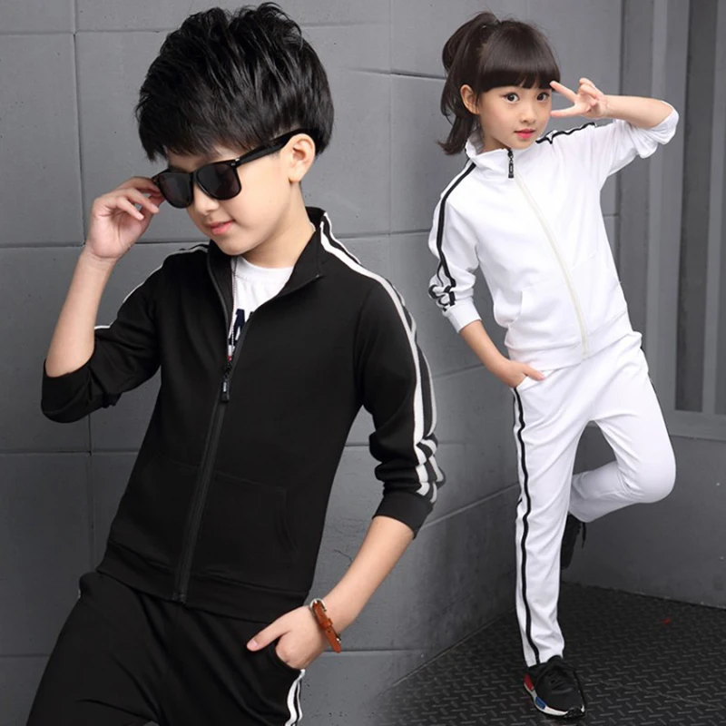 

Spring Autumn Solid Color Sports Suit Fashion Boys Girls Clothing Sets Coat+Pants 2Pcs Teen Boy Girl Clothes Children's School