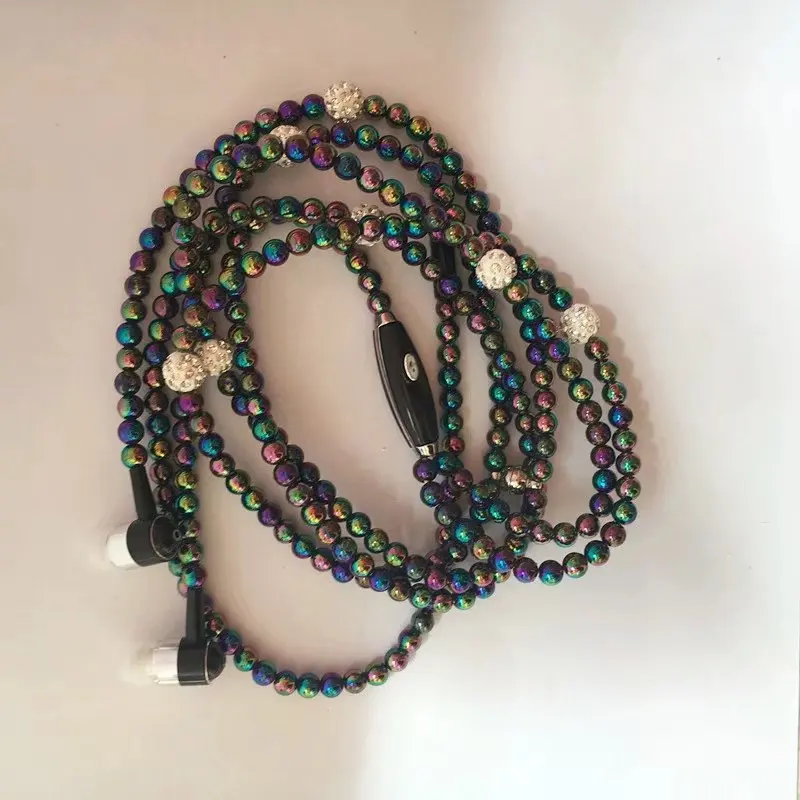 Colorful Жемчужное ожерелье с наушниками в уши розовое ожерелье со стразами ювелирные изделия бусы наушники с микрофоном для samsung Xiaomi Brithday подарки для девочек - Цвет: Colorful
