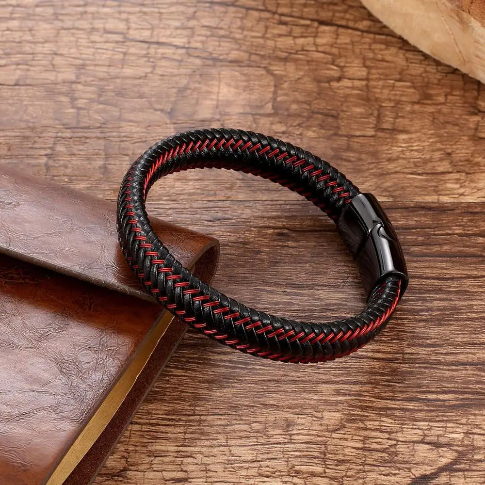 Новые мужские ювелирные изделия панк черный красный плетеный браслет из
