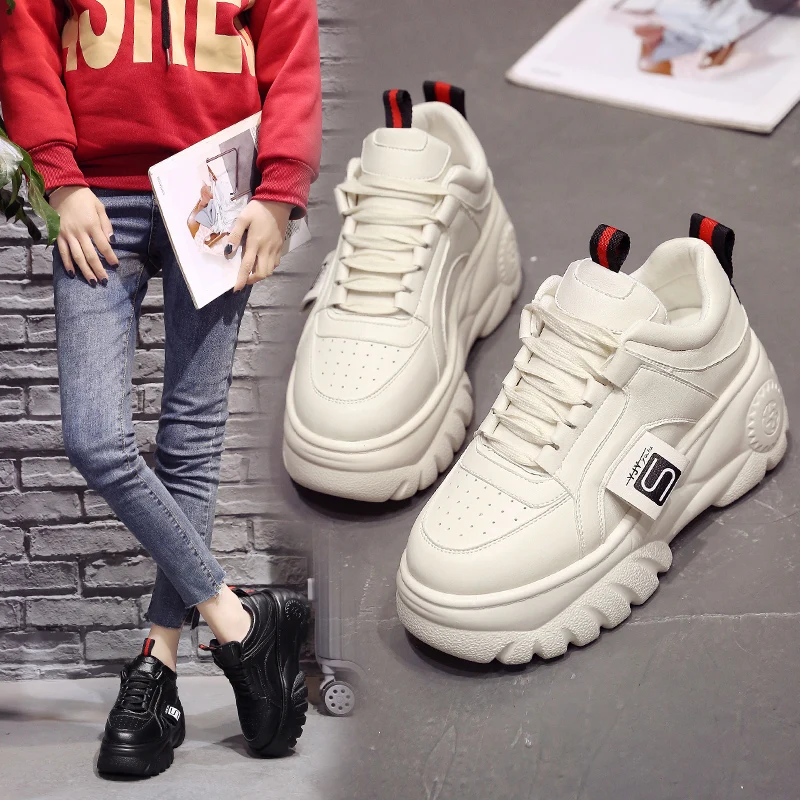 Fashion Woman High Platform Sneakers Spring Female Shoes Black White Sneakers Breathable Zapatos Casual Mujer size 35-39