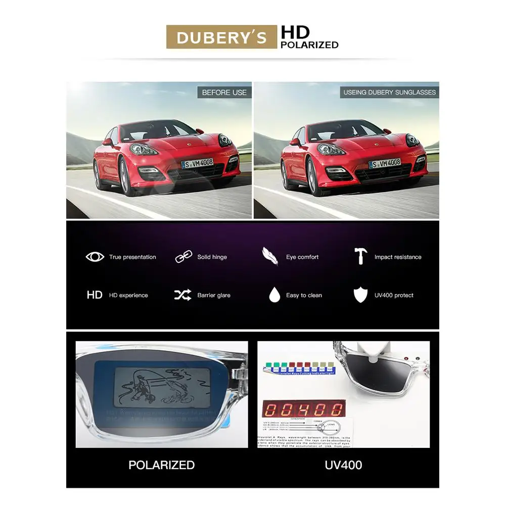 

DUBERY Unisex Fashion Polarized UV400 Outdoor Sports Driving Sunglasses