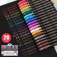 20 color metallic paint marker pen set brush marking pens write black card paper grass drawing stationery school art supplies