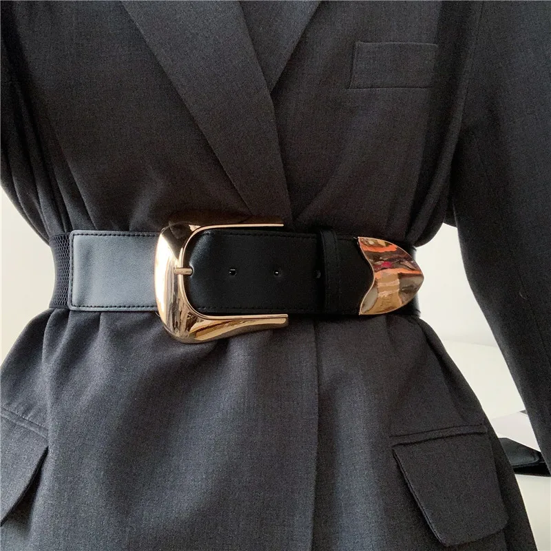 

Stretch Big Alloy Buckle Belt Women Wide Elastic Black Waistbands For Dress Fashion Cummerbunds Waist Strape Skirt Girls Gifts