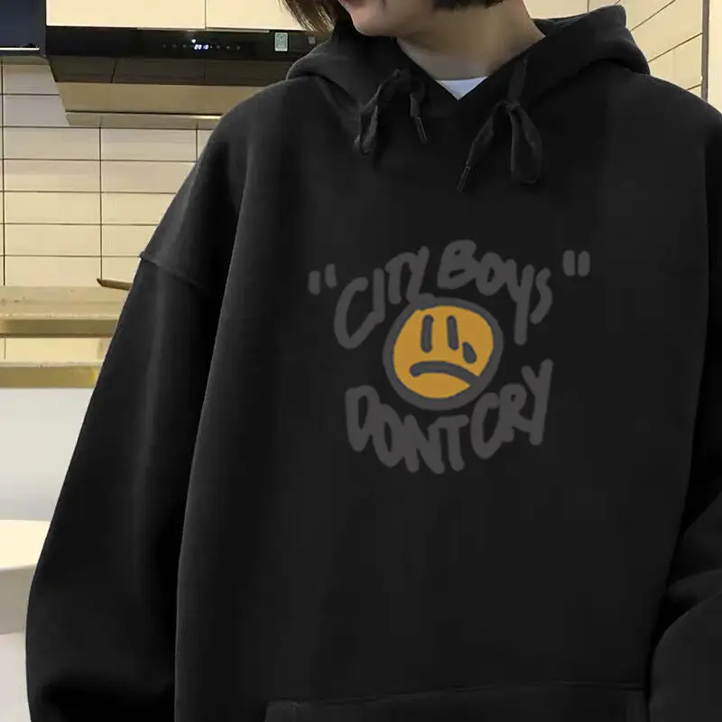 

Hooded Sweater Women 2020 Casual Crying Face Printing Round Neck Autumn Winter Plus Velvet Thickening Version Loose All-Match