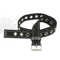 unisex wide long canvas belt punk style metal eyelet pin buckle waist strap teenager adult jeans trousers pant casual waistband