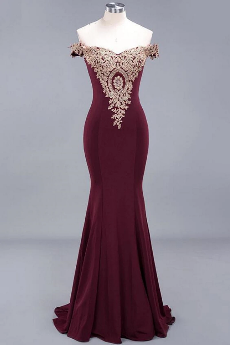 

9646# Short Sleeve Sheath Off-Shoulde Sweep Train Lace Satin Backless Bridesmaid Dress Evening Dress for Ladies' Party Dress
