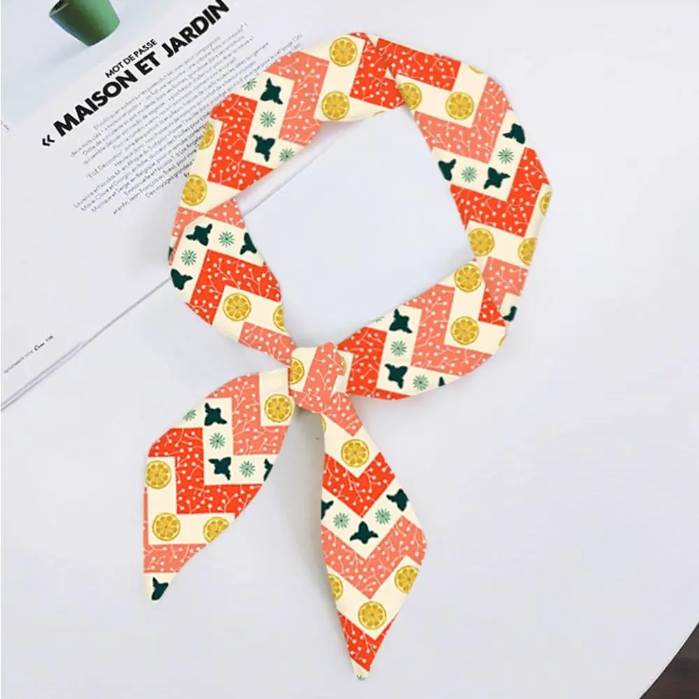 

95 cm * 5 cm Women Silk Scarf Fashion Ribbon Bag Handle Wrappy Mixed Design Girls Necker Chief Hair Band Small Neck Scarves