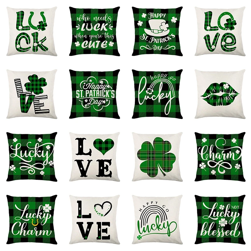 

St. Patrick's Day Cushion Cover Living Room Decoration Pillow Case for Sofa Home Nordic Pillowcase Green Personalized Gift Linen