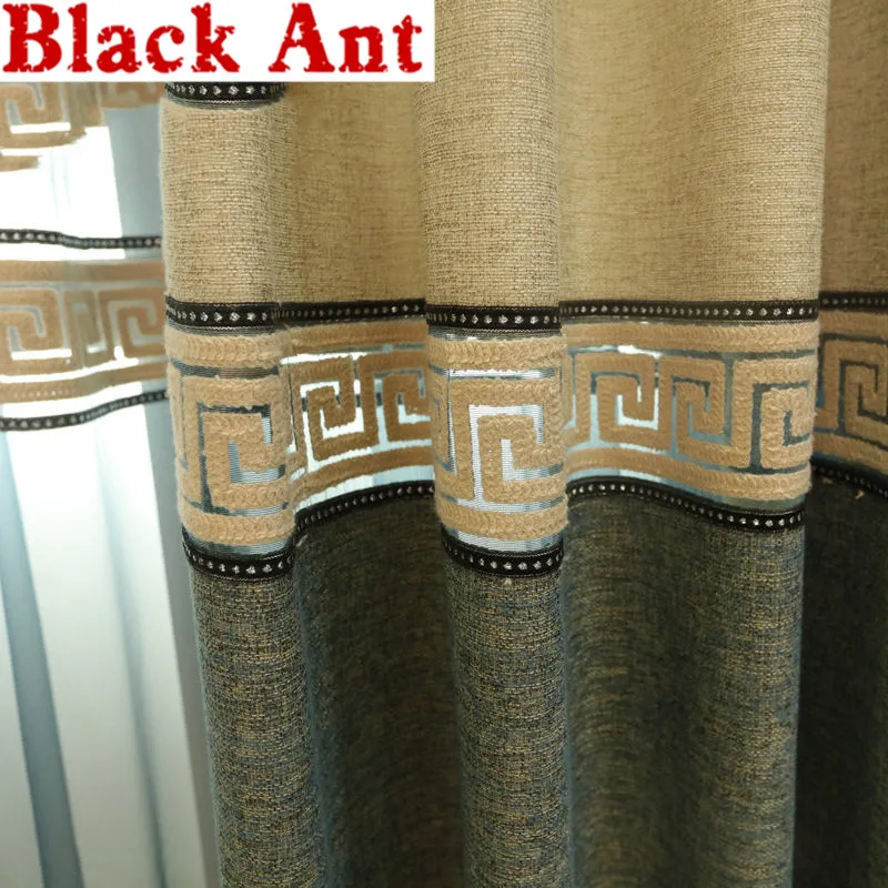 Синие затемненные шторы с вышивкой вуаль сплошное геометрическое окно спальни