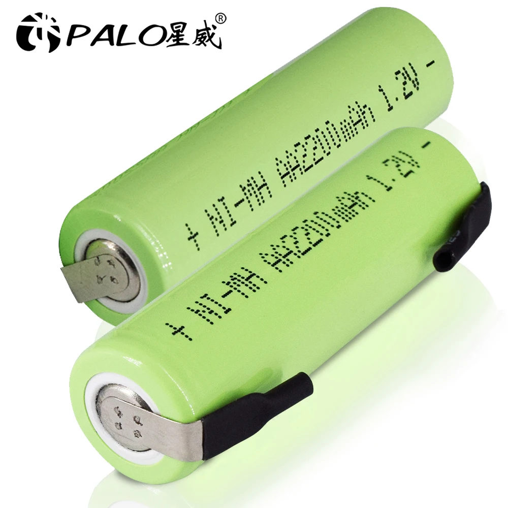 

PALO 1.2V AA rechargeable battery 2200mah nimh cell Green shell with welding tabs for Philips electric shaver razor toothbrush