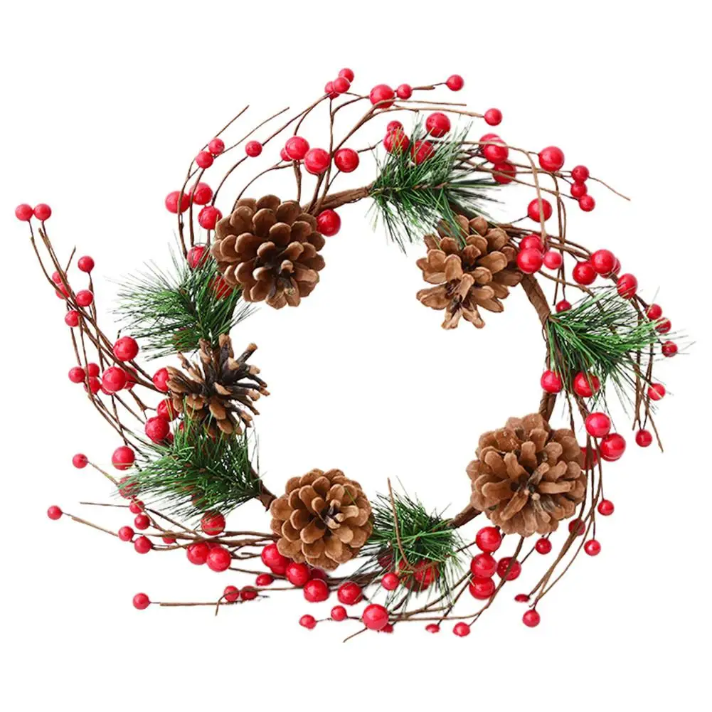 Christmas Wreath Pine Cone Rattan Christmas Door Decoration Bell Pendant Diy New Year Thanksgiving Christmas Wreath Decorations