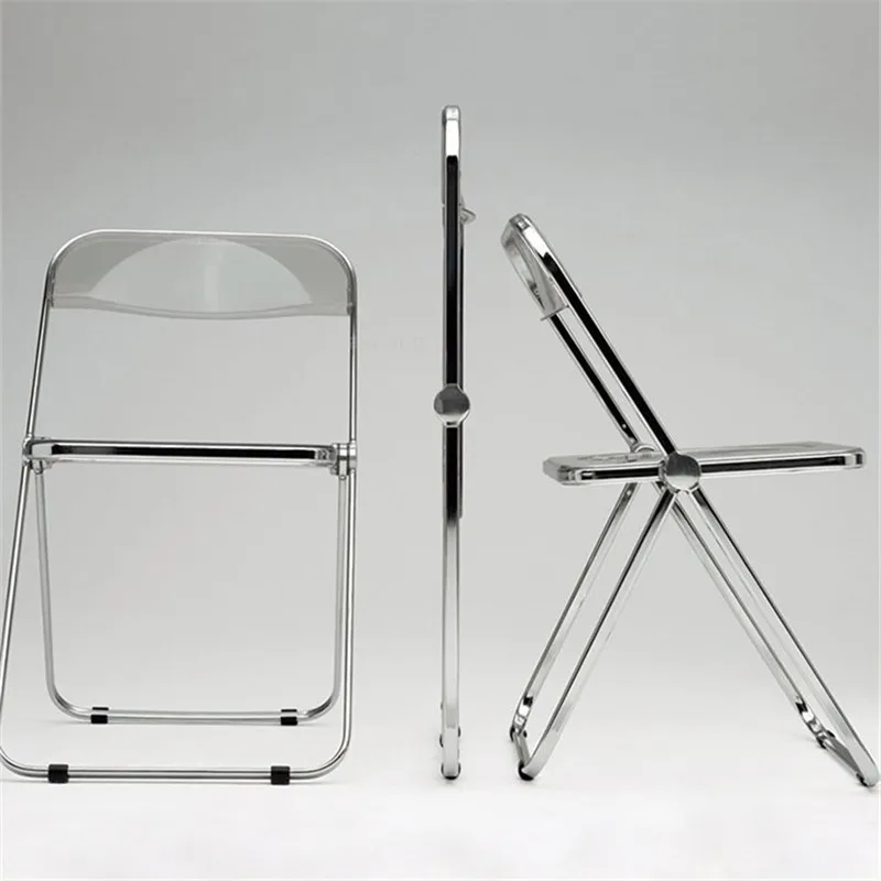 Обеденный стул прозрачный складной со спинкой из нержавеющей стали акриловый с