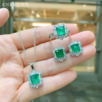 retro 77mm emerald gemstone jewelry sets lab diamond wedding party pendant necklace ring stud earrings for women birthday gift