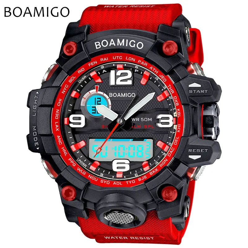 Роскошные мужские часы BOAMIGO светодиодный аналоговый цифровой пластиковый