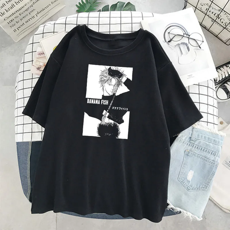 Футболка женская в стиле унисекс с японским аниме милая тенниска банановыми