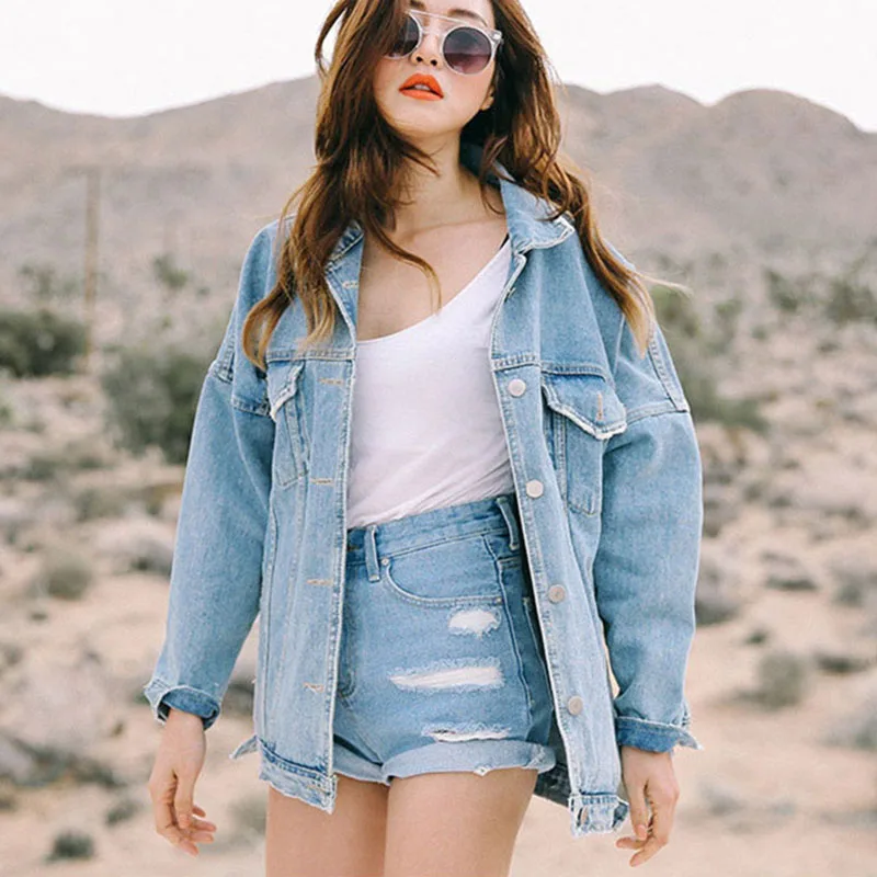 Женская куртка 2019 весна и осень дикая Корейская BF Свободная джинсовая большого