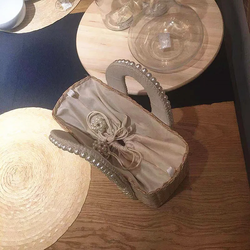 

2020 New Women Fashion Woven Crossbody Bags Female Elegant Pearl Decoration Handbags Luxury Pearl Chain Shoulder Messenger Bags