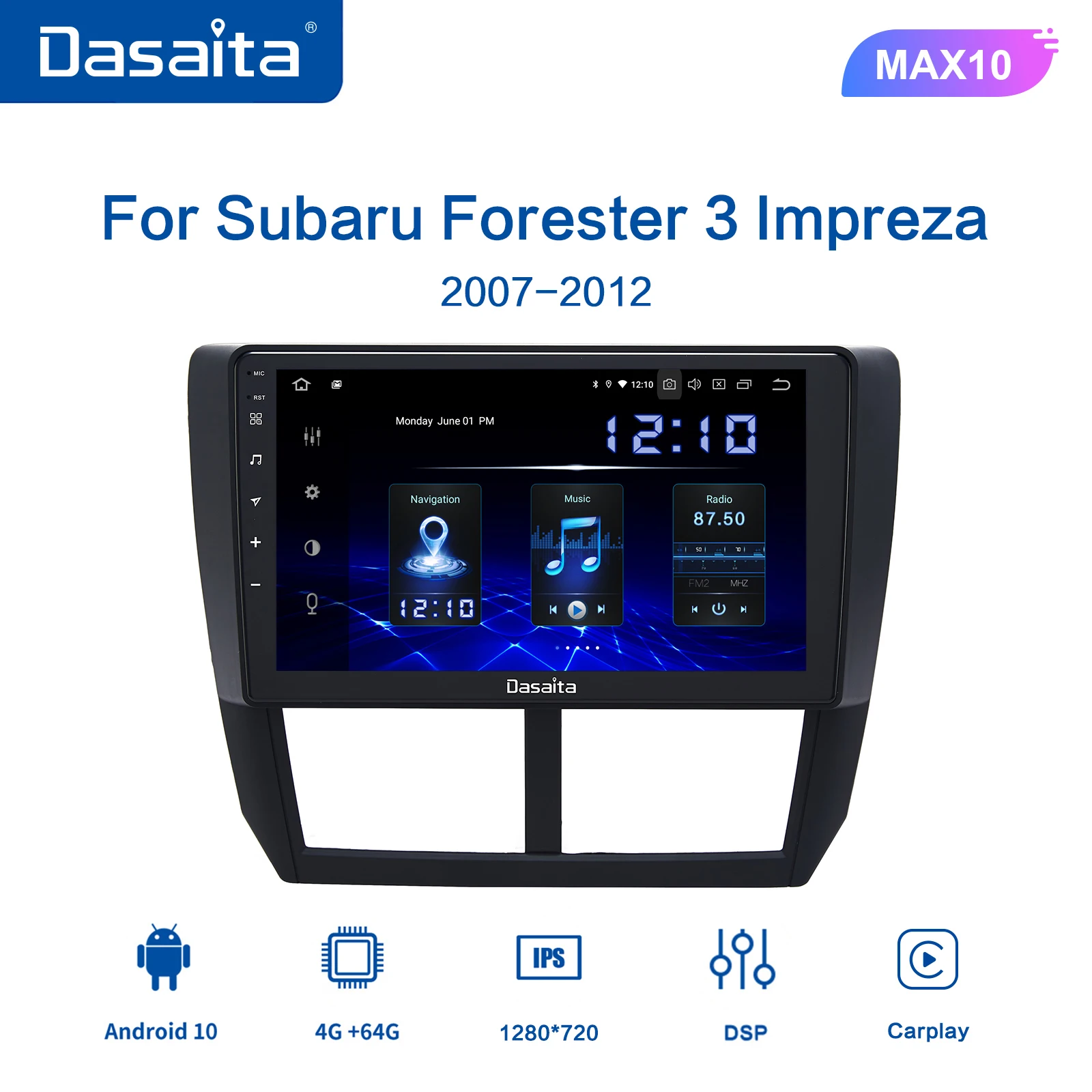 

Dasaita 9" One Din Android 11 Car Radio for Subaru Forester 3 Impreza 2007 to 2012 Multimedia Player GPS Navigation with Carplay