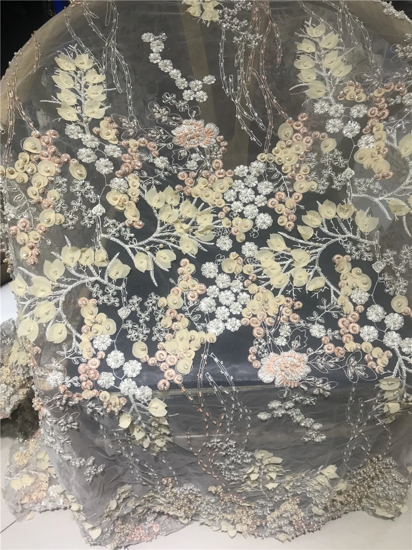

Handmade Beads Lace Fabric SYJ-2186810 New Designs Mesh Fabric Embroidered Beaded Lace French Tulle Mesh Lace for Party Wedding